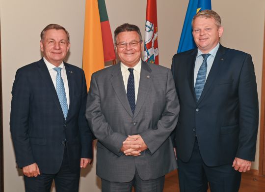 Ekonomikos ir inovacijų ministras R. Sinkevičius , užsienio reikalų ministras L. Linkevičius ir žemės ūkio ministras A.Palionis.